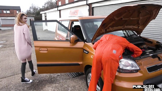 Ginger brit publicly fucked in interracial duo