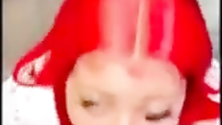 Crimson haired doll is getting on all fours on the floor while blowing a rock rock-hard jizz-shotgun like a professional