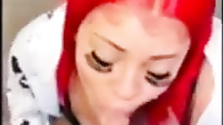 Crimson haired doll is getting on all fours on the floor while blowing a rock rock-hard jizz-shotgun like a professional