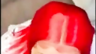 Crimson haired doll is getting on all fours on the floor while blowing a rock rock-hard jizz-shotgun like a professional