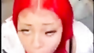 Crimson haired doll is getting on all fours on the floor while blowing a rock rock-hard jizz-shotgun like a professional