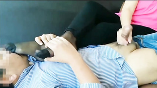 Super-Naughty dame in nylons can't stop caressing her paramour's chisel while he is snuffling her soles