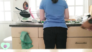 Insane, first-timer damsel is getting banged from the back in the kitchen and lovin’ it
