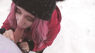 Pinkish haired pink cigar blower is frequently pleasuring dudes in the nature, even while it's snowing
