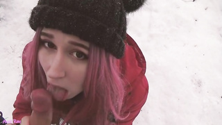 Pinkish haired pink cigar blower is frequently pleasuring dudes in the nature, even while it's snowing