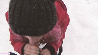 Pinkish haired pink cigar blower is frequently pleasuring dudes in the nature, even while it's snowing