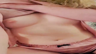 Captivating towheaded honey is oftentimes displaying her smallish, innate udders on webcam, because it's joy