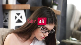 Jaw-Dropping, teenager brown-haired with glasses would like to become a pornographic star, because it sounds like joy