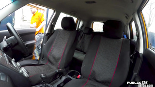 British babe publicly riding car instructor cock
