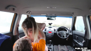 British babe publicly riding car instructor cock
