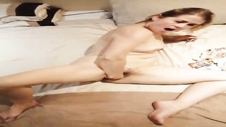 Bare ash-blonde with smallish, inborn baps, Lizzy is groping her clean-shaved vulva and screaming while nutting