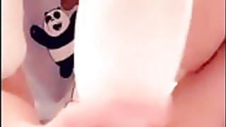 Crazy dark-haired is showcasing her brilliantly clean-shaven gash on webcam and then pissing a bit