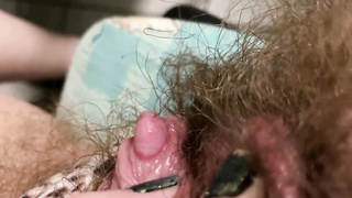 Morning Ejaculation Hefty joy button touching in extraordinary macro shot supah unshaved beaver POINT OF VIEW
