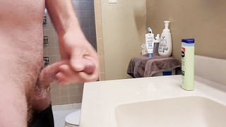 Teenage catches step parent tugging off. She makes him pummel her