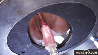 Super-Sexy ebony ejaculations during machine fuck-fest