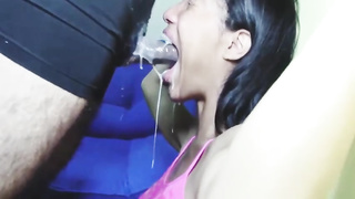 Chisel luving, Latina stunner is blowing while getting on all fours on the floor and licking fountains of new jizm