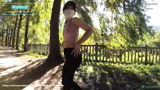 Ultra-Kinky, Asian chick is doing her exercise and showcasing fun bags and culo in a public place