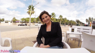 Busty babe publicly pulled gagging before anal