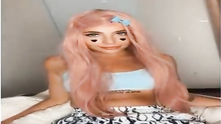 Juicy stunner with long hair and sunburn lines is fingerblasting her moist beaver on web cam