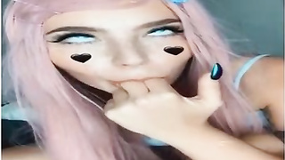 Juicy stunner with long hair and sunburn lines is fingerblasting her moist beaver on web cam