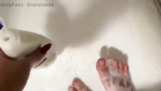 First-Timer stunner is washing her soles in the bathroom, in front of the camera, just for joy