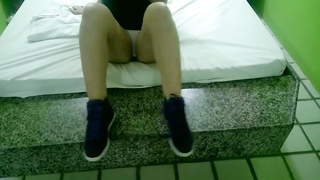 Emma is about to stretched her gams broad open and demonstrate us the way she is milking