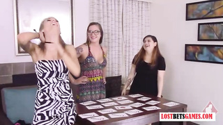 Super-Naughty damsels are toying a card game and taking off their clothes, before gobbling each other up